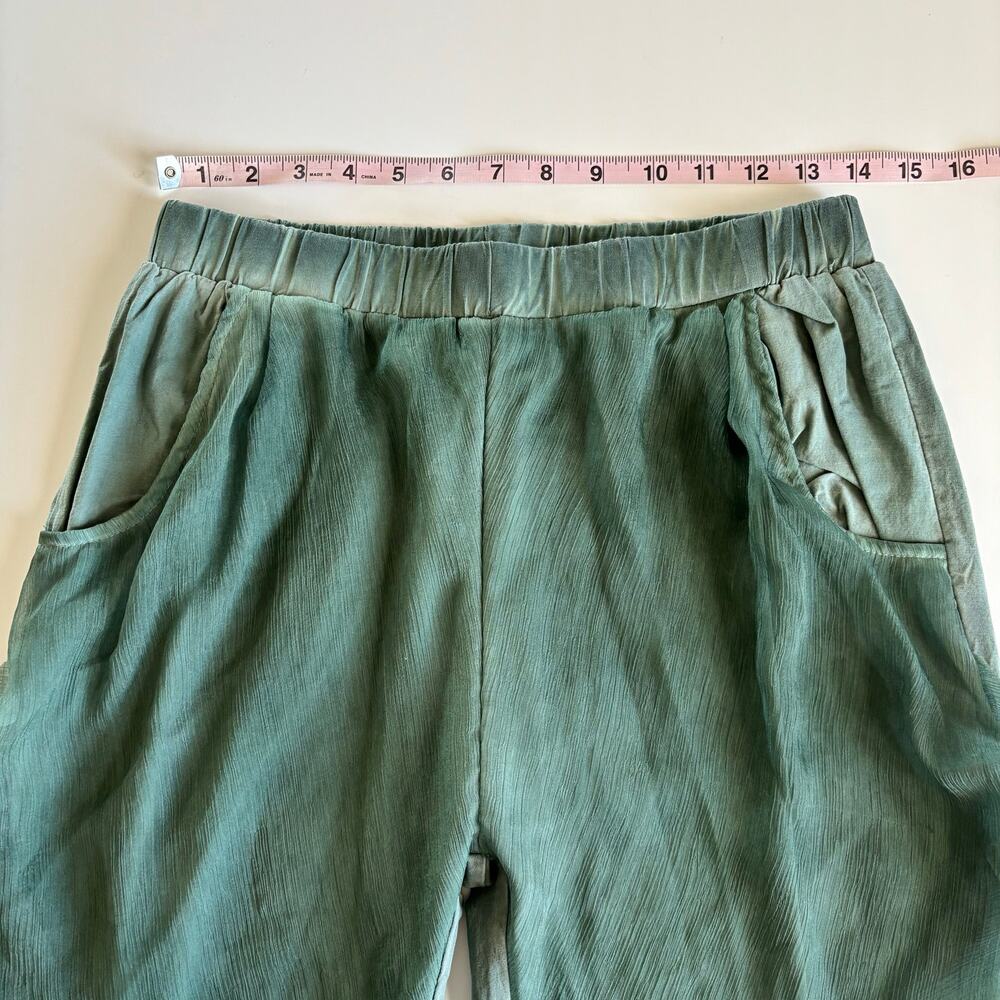 Pretty Angel Moss Green Linen Blend Pull On Tapered Pants Artsy Eclectic Large - Picture 3 of 8